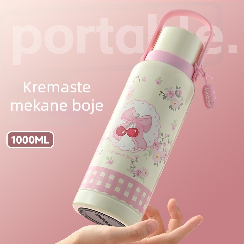 Čaša za vodu velikog kapaciteta, izolirana, unutarnji dio od 316 nerđajućeg čelika, ružičasta, prijenosna drška