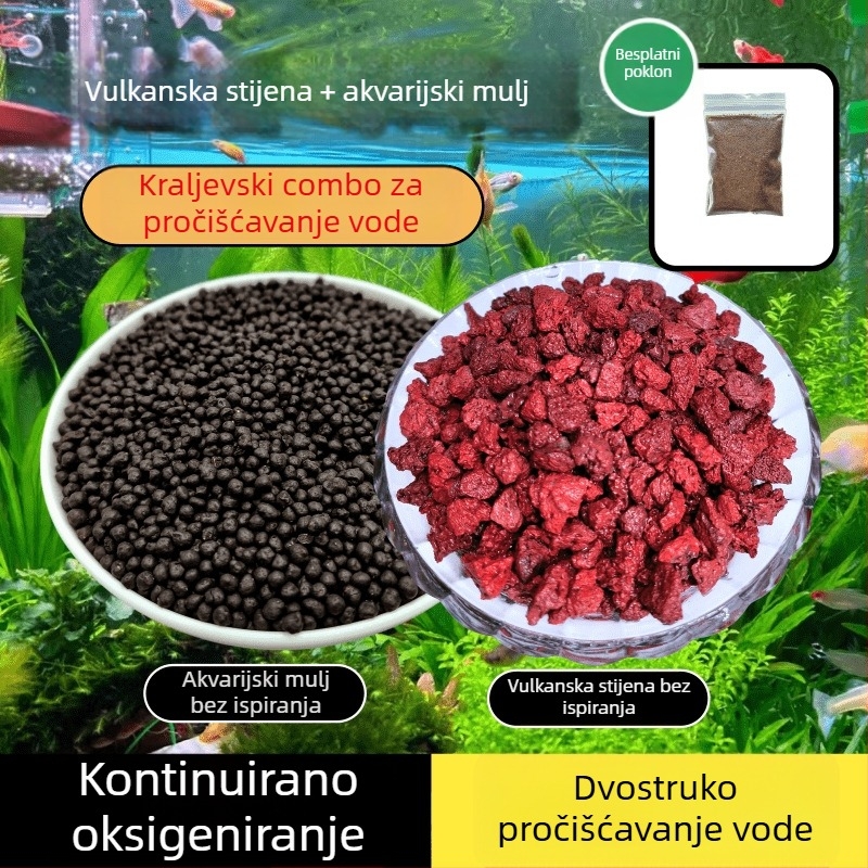 Podloga za akvarij: lava kamen, dno pijeska, gnojivo za biljke i filtracijski materijal za aquascaping