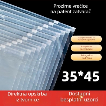 Prozirna PE vrećica s patentnim zatvaračem za odjeću, bez praška, ambalaža za odjeću 35×45 cm