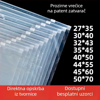 Prozirna PE vrećica s patentnim zatvaračem za odjeću, bez praška, ambalaža za odjeću 35×45 cm