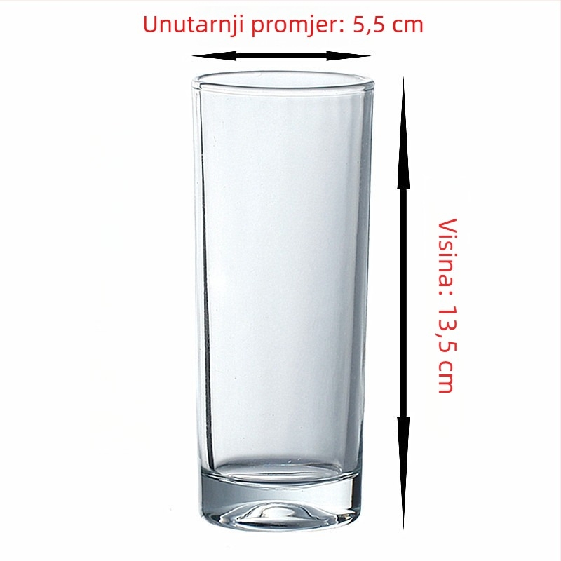Set od šest prozirnih staklenih čaša s unutarnjim promjerom 5,5 cm, pravolinijski cilindrični oblik, okrugle čaše za vodu