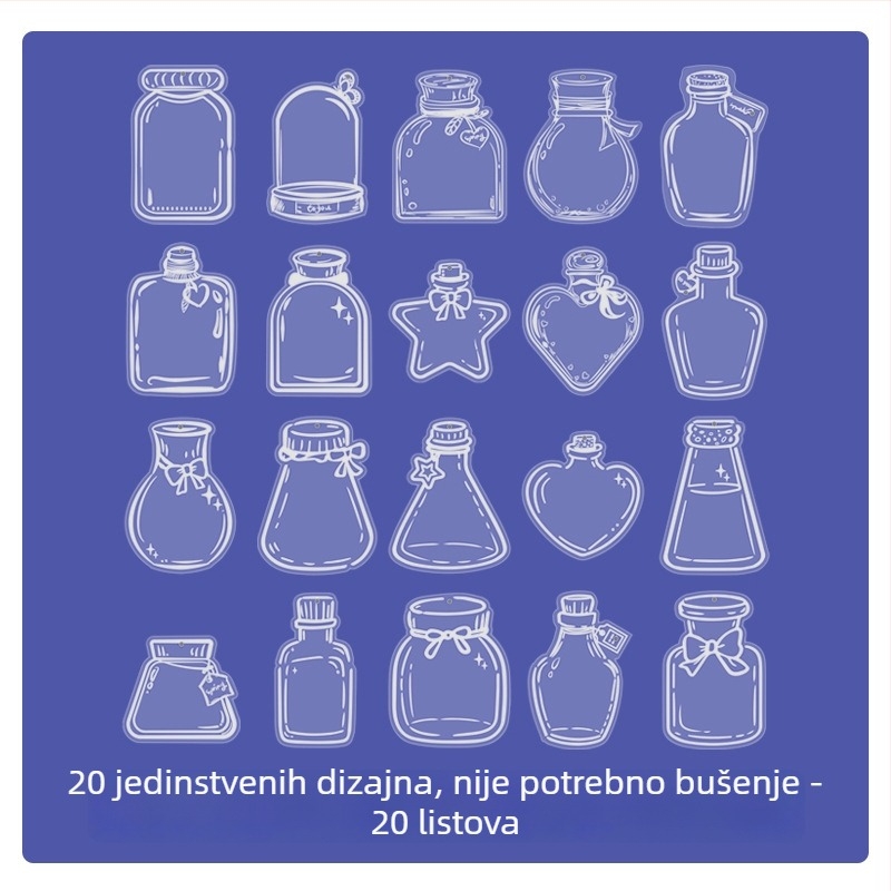 DIY paket za knjižni oznaku sa proljetnim sušenim cvijećem u školskom bočici — prozirni uzorak lista biljke, plastični film za zatvaranje i ljepilo