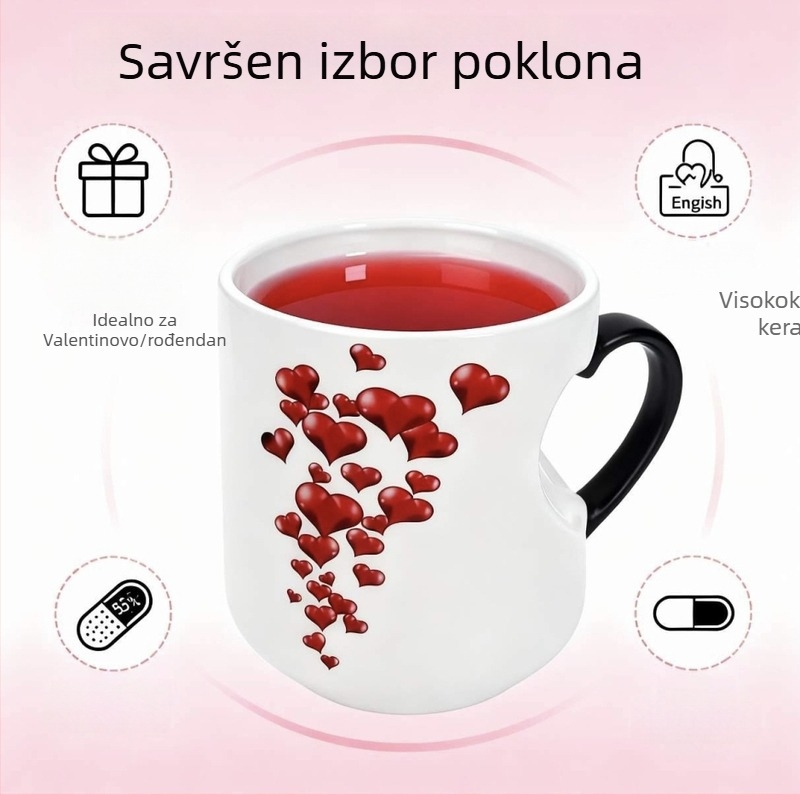 Keramička šalica u obliku srca s promjenom boje