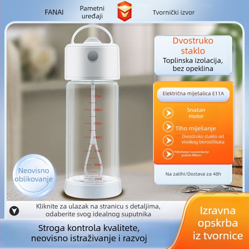 Električna čaša za miješanje proteina s visokokar borosilikatnog stakla, automatsko miješanje, dvostruki zid