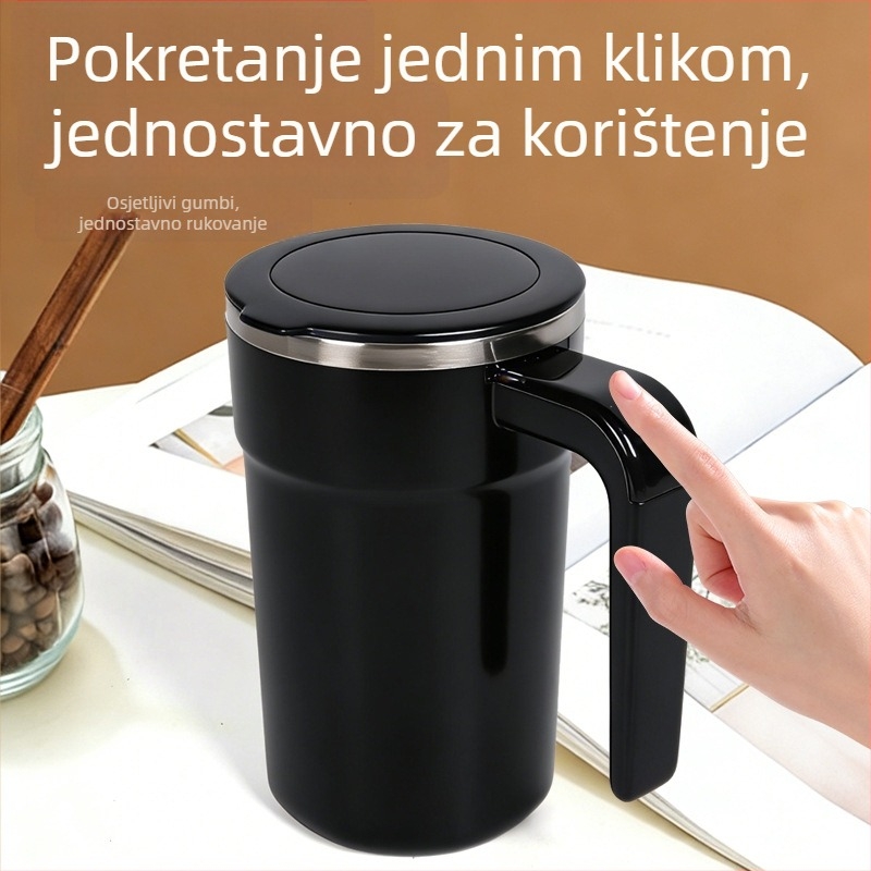 Crna pametna šalica za kavu s magnetskim automatskim miješanjem, prenosna električna šalica za milkshake i shaker za proteine, punjiva verzija