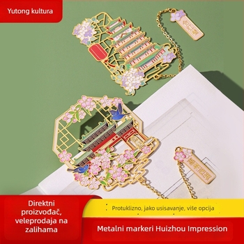 Metalna založka za knjigu s lancem, kineskog stila, izrezani klip za stranicu, arhitektonski i pejzažni motivi