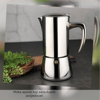 Moka lonac od nehrđajućeg čelika 304, 200 ml, kompatibilan s indukcijom, prijenosan, talijanskog stila