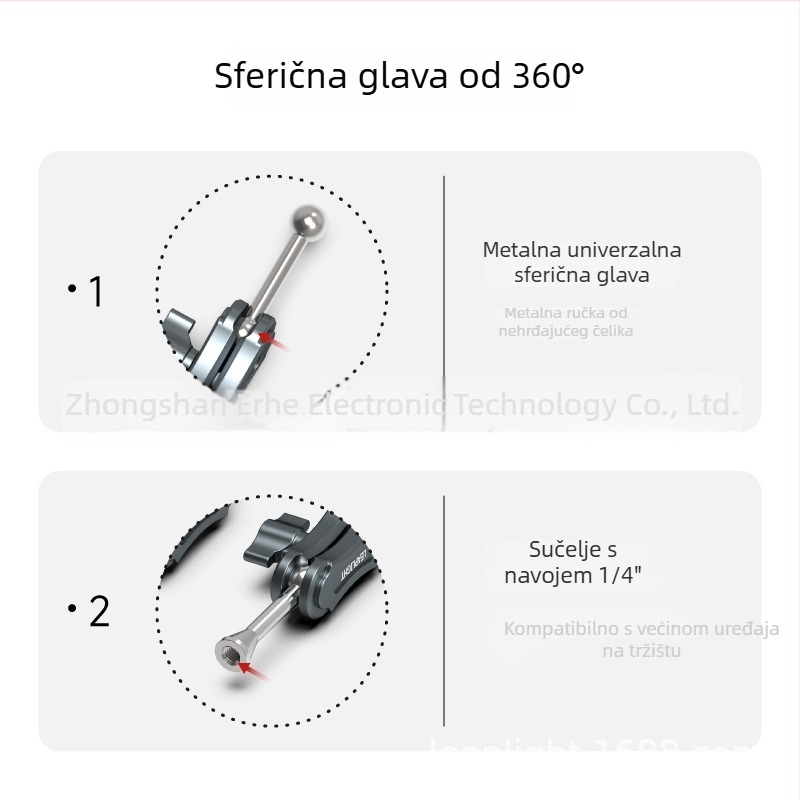 Aluminijsko magično rame s klipom, proširivi stativ za prijenos uživo, rasvjetno svjetlo i mikrofon na stolni nosač