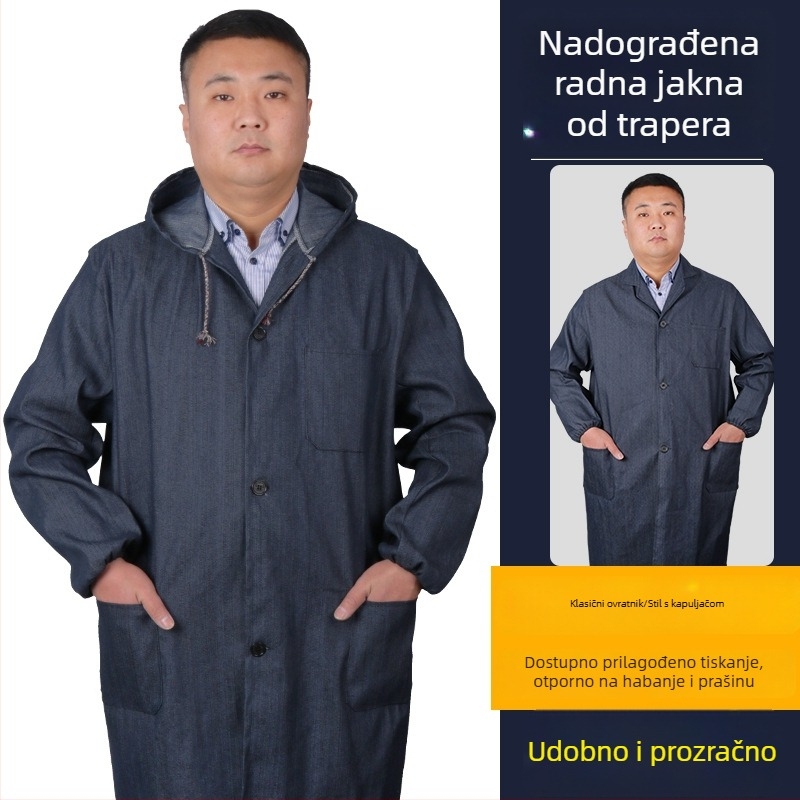 Dugi denimski radni kaput za unisex, otporan na prašinu, otporan na habanje, s otiskom