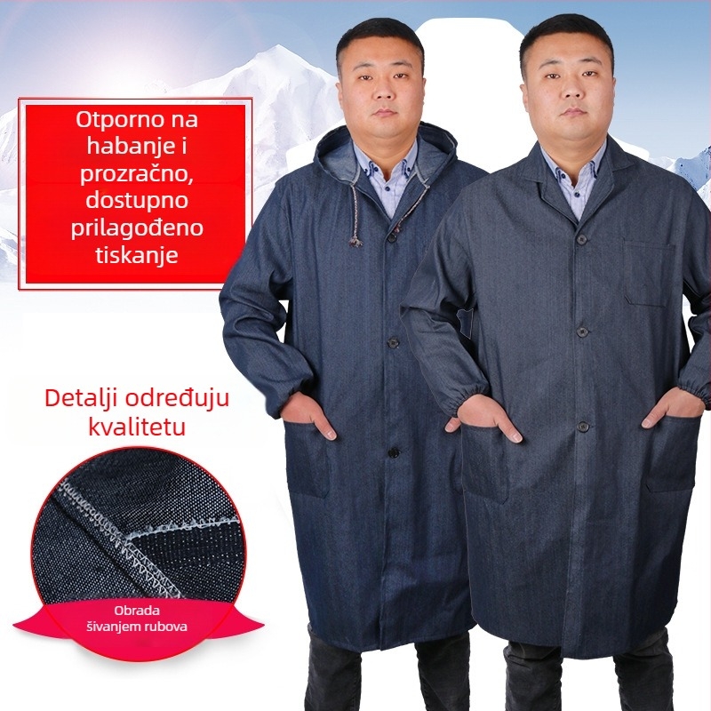 Dugi denimski radni kaput za unisex, otporan na prašinu, otporan na habanje, s otiskom