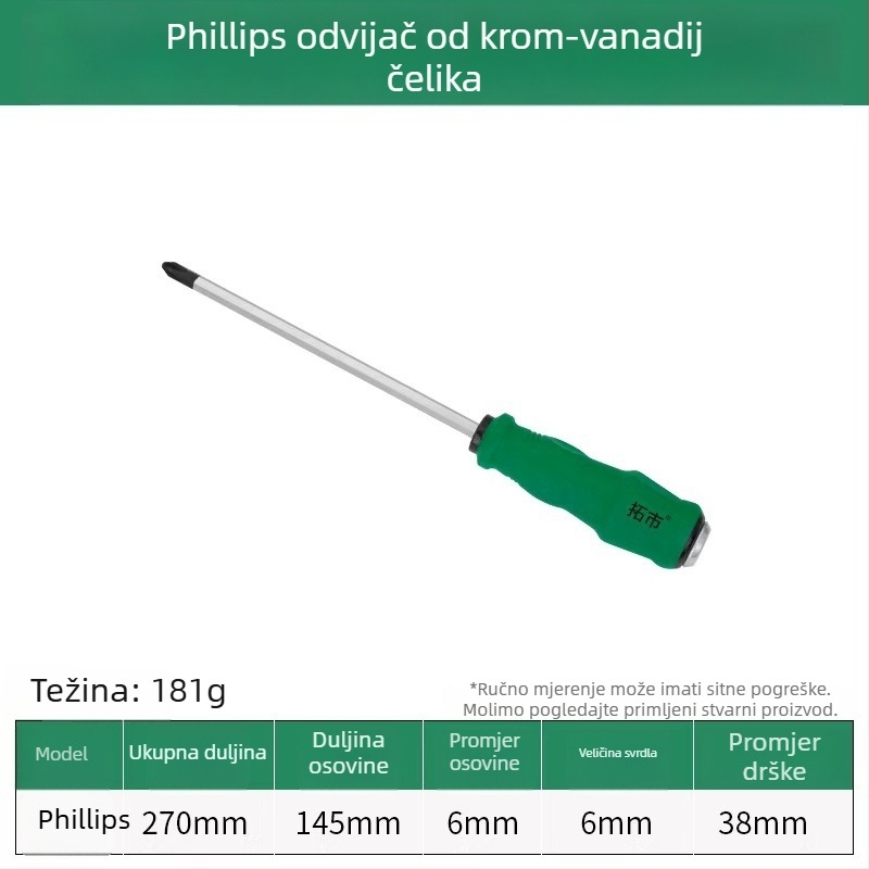 Phillips i križni odvijač s visokom tvrdoćom, ojačanim jezgrom, otporan na udarce, magnetski