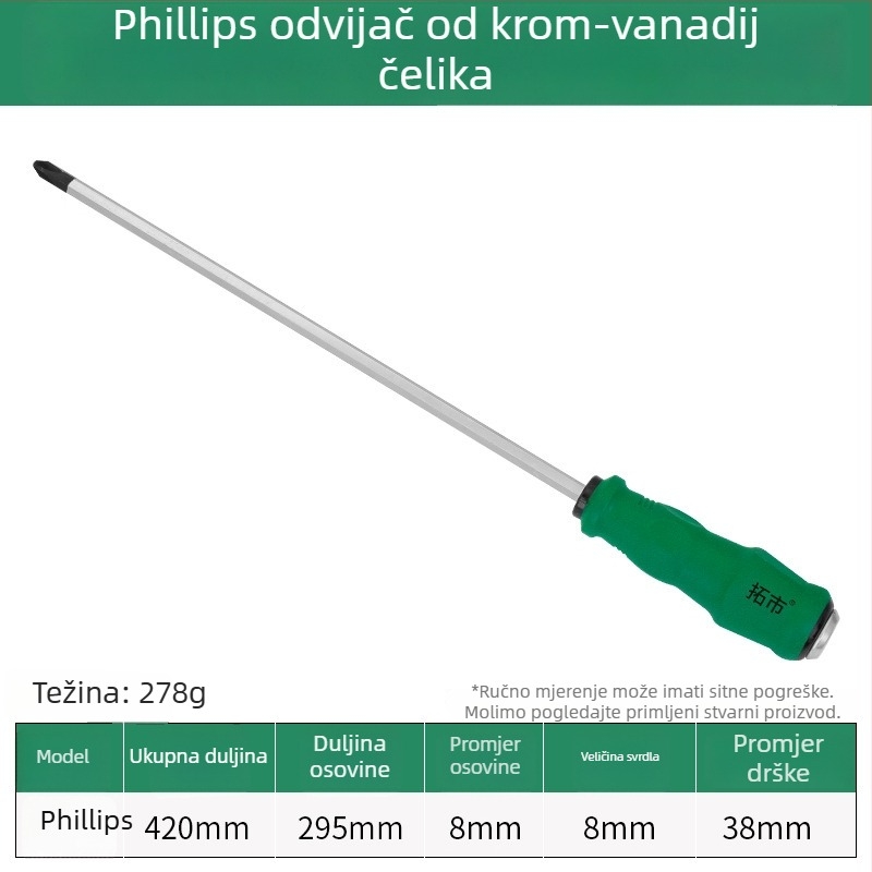 Phillips i križni odvijač s visokom tvrdoćom, ojačanim jezgrom, otporan na udarce, magnetski
