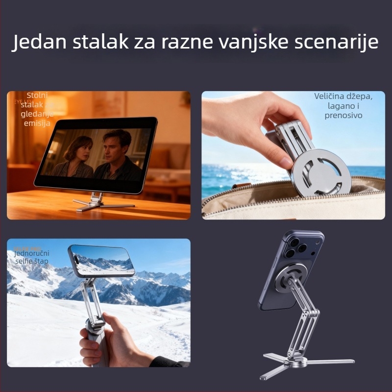 Držač za telefon od aluminijske legure za snimanje, ručni stalak za live streaming s tripodom, magnetski stolni držač za selfie video