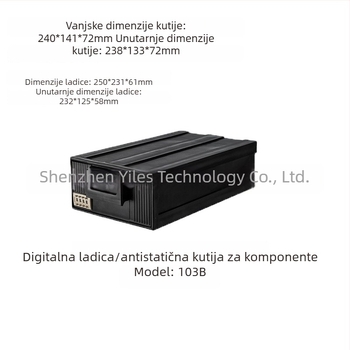 Antistatična plastična kutija za komponente s ladicama, crna, model 103