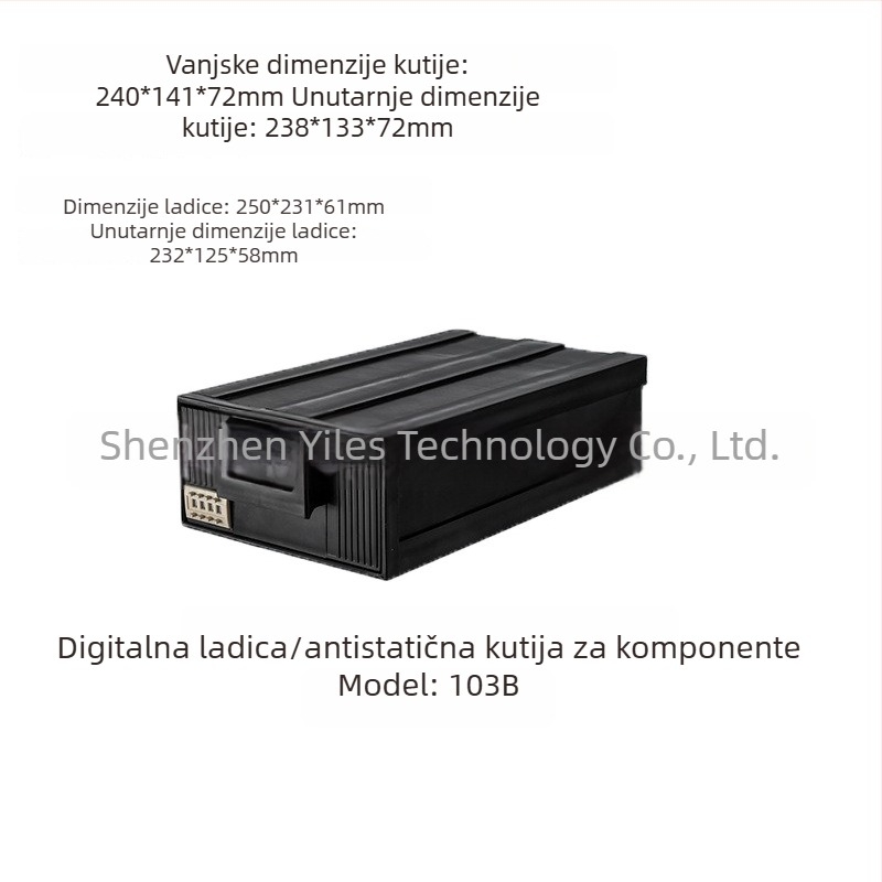 Antistatična plastična kutija za komponente s ladicama, crna, model 103