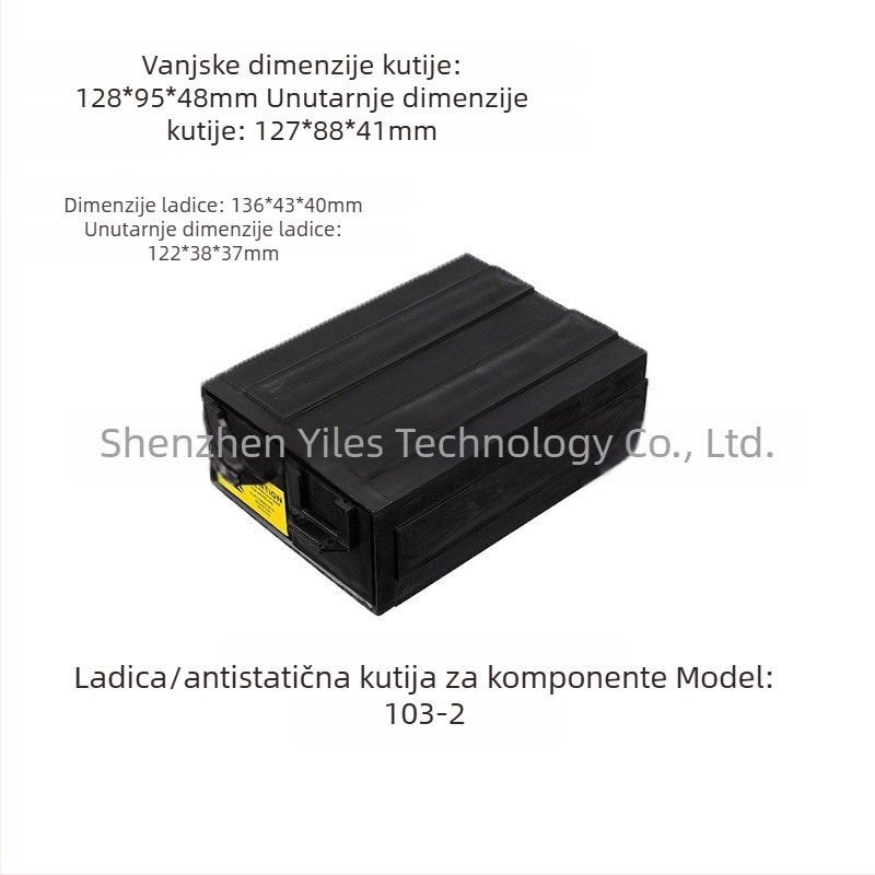 Antistatična plastična kutija za komponente s ladicama, crna, model 103