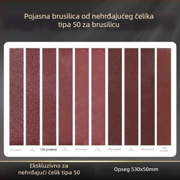 50-tip proširena verzija brusilice s remenom od nehrđajućeg čelika s odgovarajućim brusnim remenom 530x50 mm