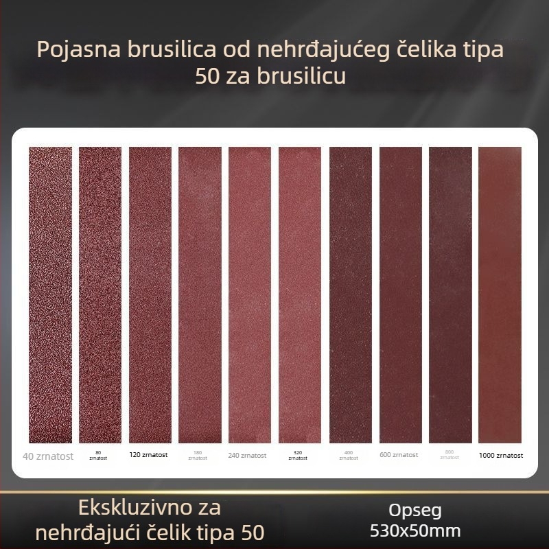 50-tip proširena verzija brusilice s remenom od nehrđajućeg čelika s odgovarajućim brusnim remenom 530x50 mm