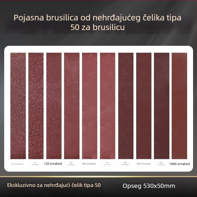 50-tip proširena verzija brusilice s remenom od nehrđajućeg čelika s odgovarajućim brusnim remenom 530x50 mm