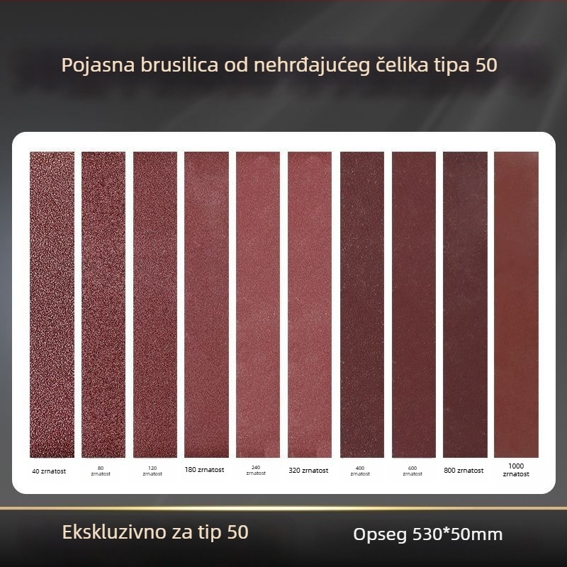 50-tip proširena verzija brusilice s remenom od nehrđajućeg čelika s odgovarajućim brusnim remenom 530x50 mm