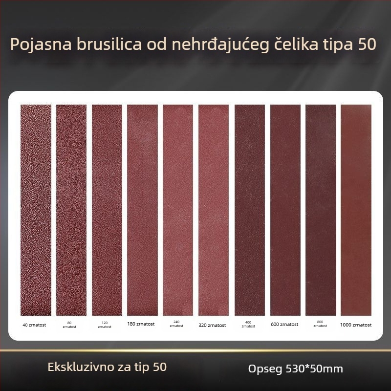 50-tip proširena verzija brusilice s remenom od nehrđajućeg čelika s odgovarajućim brusnim remenom 530x50 mm
