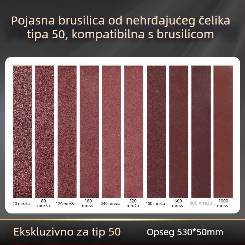 50-tip proširena verzija brusilice s remenom od nehrđajućeg čelika s odgovarajućim brusnim remenom 530x50 mm