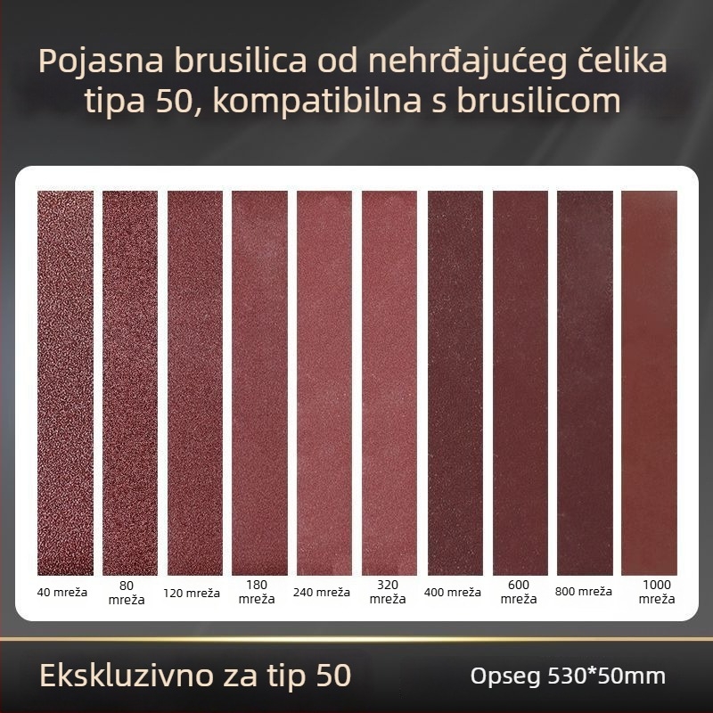 50-tip proširena verzija brusilice s remenom od nehrđajućeg čelika s odgovarajućim brusnim remenom 530x50 mm
