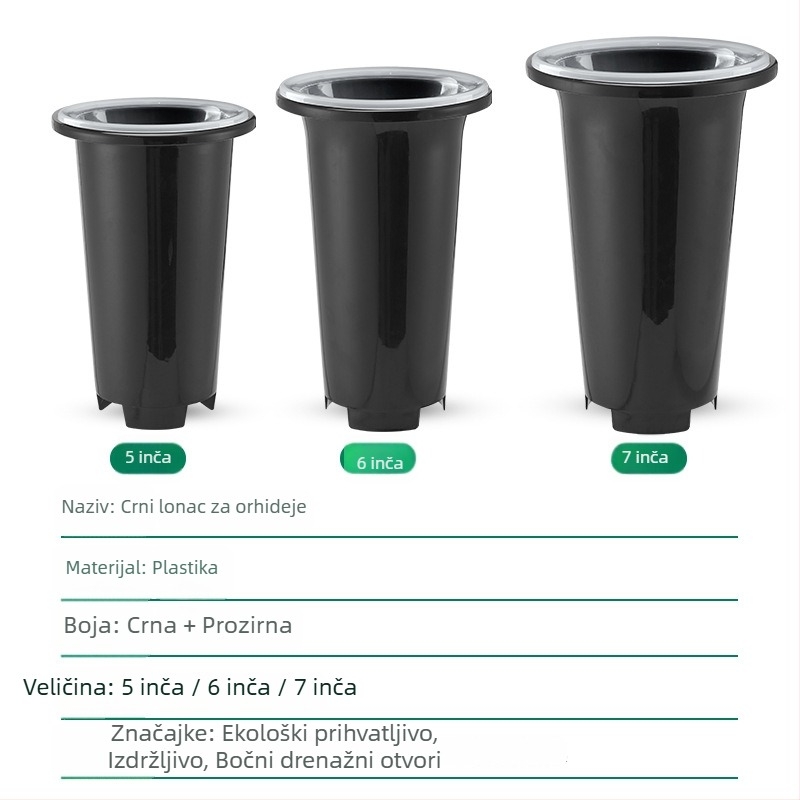 Plastična posuda za orhideje, crno prozirna, minimalističkog dizajna, velika veličina, prozračna za korijenje, set posuda za orhideje