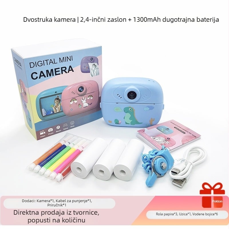 Dječja kamera s trenutačnim printom i stilom videoigre, pametna kamera inspirirana SLR