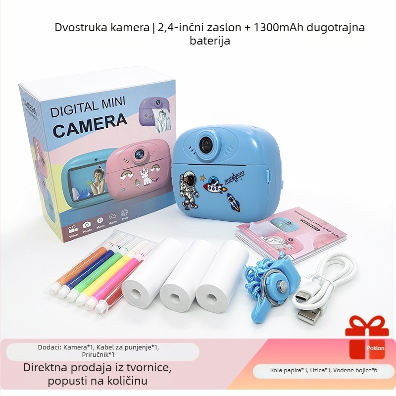 Dječja kamera s trenutačnim printom i stilom videoigre, pametna kamera inspirirana SLR