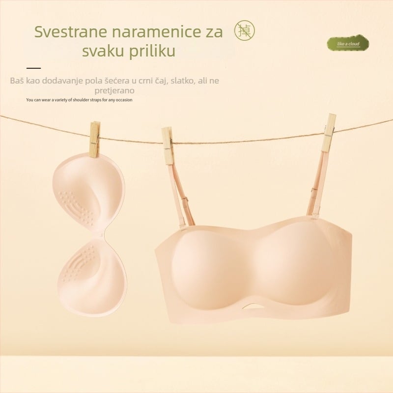 Bezramski push-up grudnjak za žene, protivklizni, bez šavova, debeli ulošci za povećanje malog poprsja, bandeau stil, manga stil