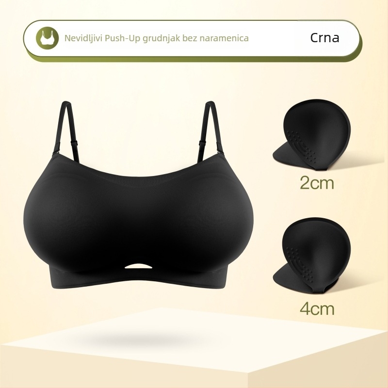 Bezramski push-up grudnjak za žene, protivklizni, bez šavova, debeli ulošci za povećanje malog poprsja, bandeau stil, manga stil