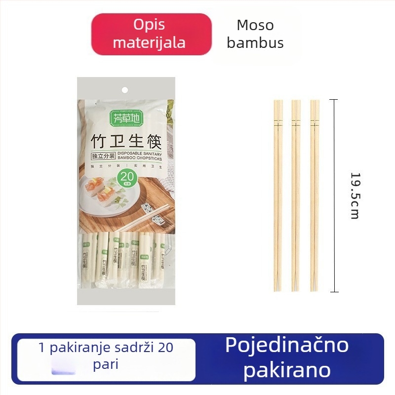 Meadow jednokratni bambus štapići, individualno pakirani, četvrtast vrh, za kućnu i komercijalnu upotrebu.