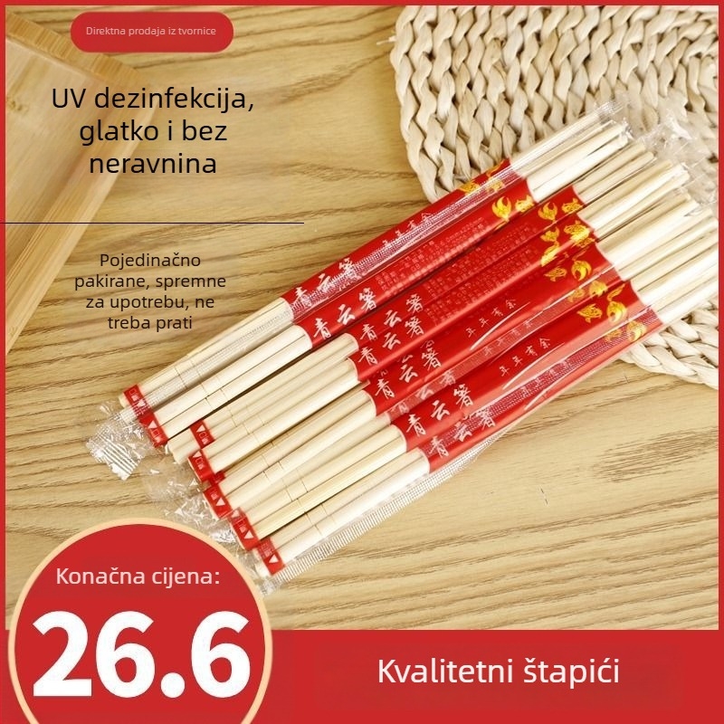 Jednokratne bambus štapići za jelo, veliko za dostavu i restorane, individualno pakirani, praktični, povoljni, higijenski