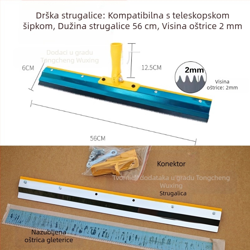 Alat za samoniveliranje betonskog poda s zubastim škrabom, rotirajući i prilagodljivim smjerom, kompatibilan s teleskopskom šipkom