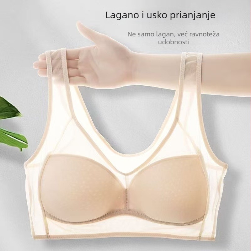 Plus veličine grudnjak bez žica, čipka, tanak mrežasti materijal, pamučna podstava, za sport, jogu i san