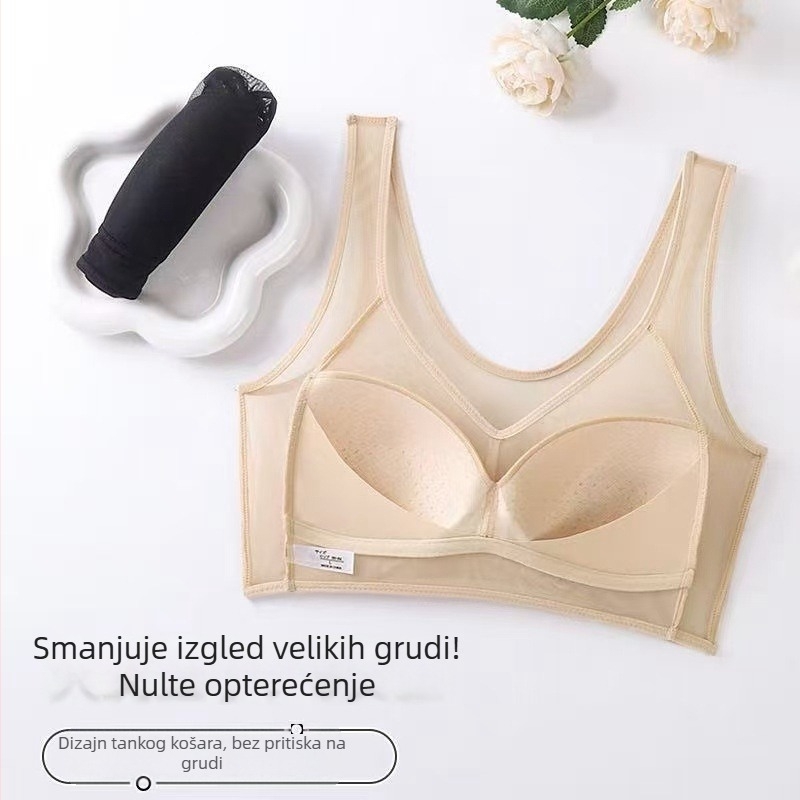 Plus veličine grudnjak bez žica, čipka, tanak mrežasti materijal, pamučna podstava, za sport, jogu i san