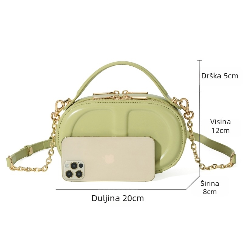Torba od prave kože, ovalnog oblika kutije, mala torba za ramena ili crossbody, urbani stil.