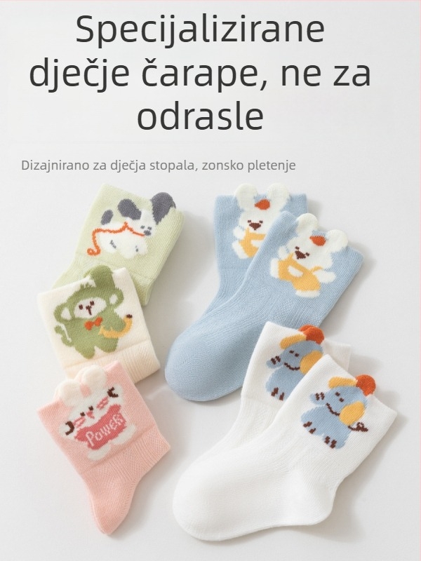 Ljetne tanke pamukove čarape za bebe, bez šavova, mrežaste, do sredine potkoljenice, unisex, dizajn s crtićem
