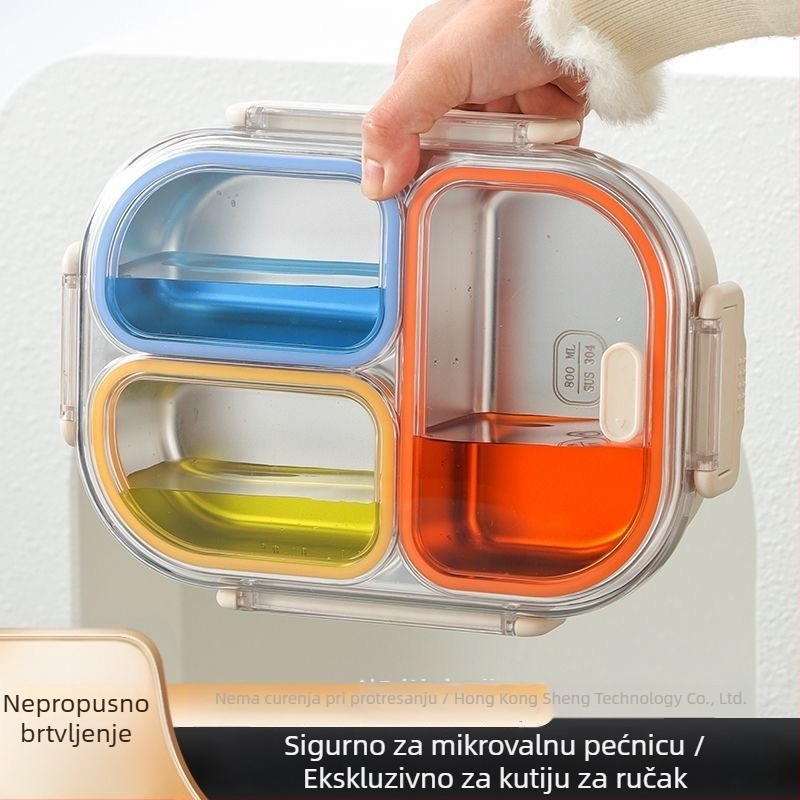 Dopamine 304 nehrđajući čelik kutija za ručak, nordijski stil, tri pretinca, zatvorena, čuva svježinu, 800–1000 ml, za odrasle