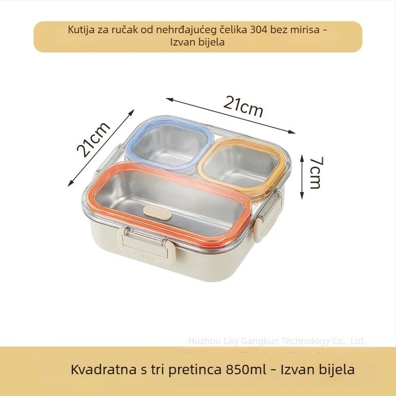 Dopamine 304 nehrđajući čelik kutija za ručak, nordijski stil, tri pretinca, zatvorena, čuva svježinu, 800–1000 ml, za odrasle