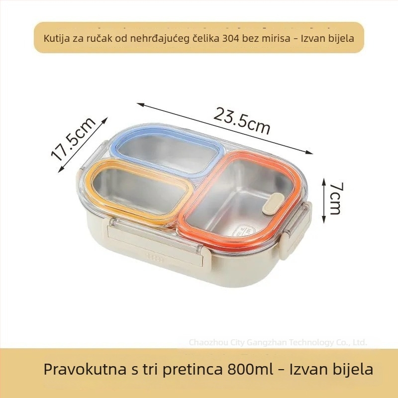 Dopamine 304 nehrđajući čelik kutija za ručak, nordijski stil, tri pretinca, zatvorena, čuva svježinu, 800–1000 ml, za odrasle