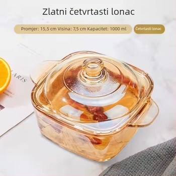 Kvadratna staklena zdjela s dvostrukim ručkama za juhu, instantne rezance, salatu i čuvanje