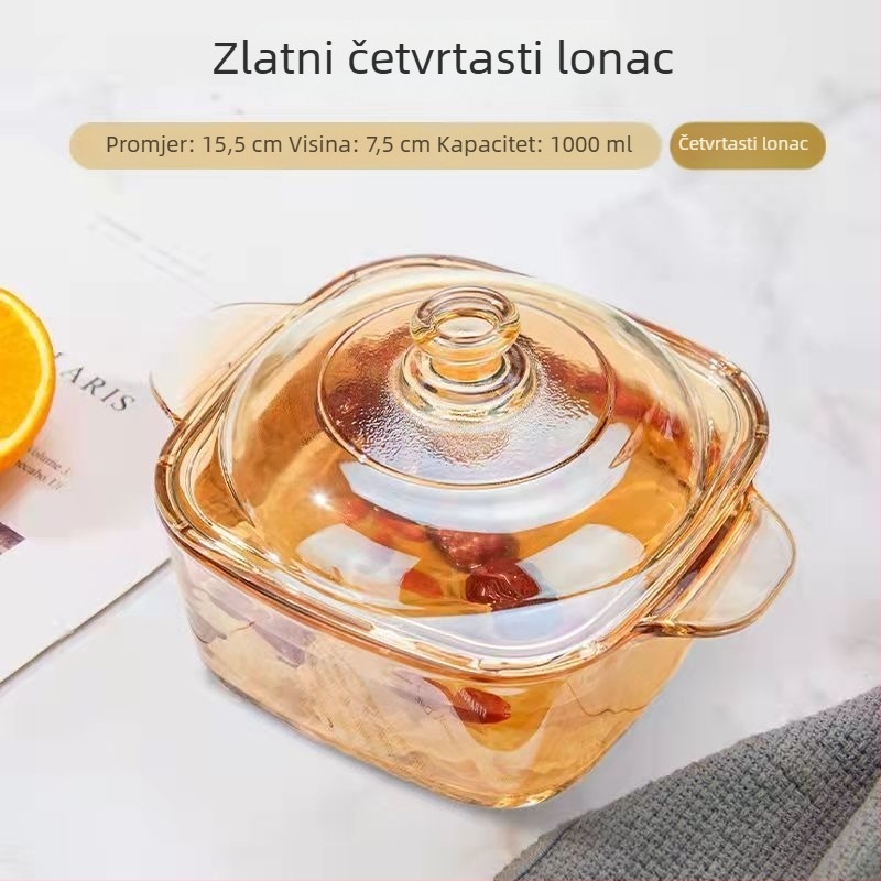 Kvadratna staklena zdjela s dvostrukim ručkama za juhu, instantne rezance, salatu i čuvanje