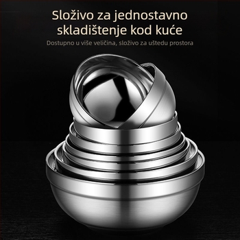 304 nehrđajući čelik zdjela za rezance i rižu, okrugla, dvostruka, s platinskim premazom, dječja/kućna zdjela, promjeri 11-19 cm