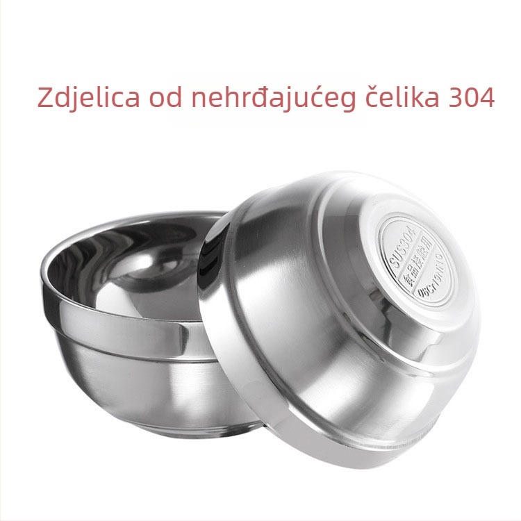 304 nehrđajući čelik zdjela za rezance i rižu, okrugla, dvostruka, s platinskim premazom, dječja/kućna zdjela, promjeri 11-19 cm
