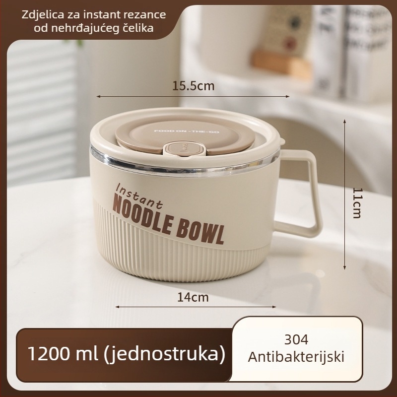 Zdjela za rezance od 304 nehrđajućeg čelika sa poklopcem, odvodna, japanskog stila, velikog kapaciteta, debela, zaštita od opeklina, s drškom