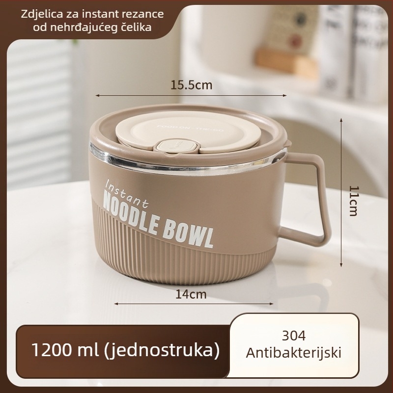Zdjela za rezance od 304 nehrđajućeg čelika sa poklopcem, odvodna, japanskog stila, velikog kapaciteta, debela, zaštita od opeklina, s drškom
