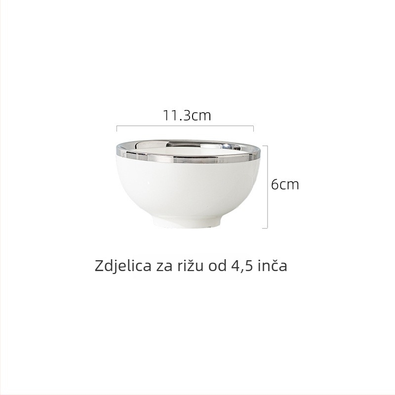 Porcelanska zdjela za rižu i obrok, srebnobijela zdjela za juhu i rezance, mala zdjela za desert i začine, za kućnu uporabu