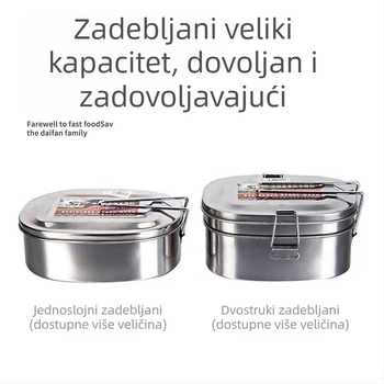 Velika dvostruko slojna kutija za obrok od nehrđajućeg čelika, kvadratnog oblika, čvrsti zidovi, zatvorena, praktična kutija za učenike, čuva svježinu hrane